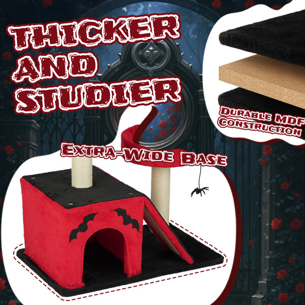 Gothic Halloween Cat Tree with Spider Toy & Condo