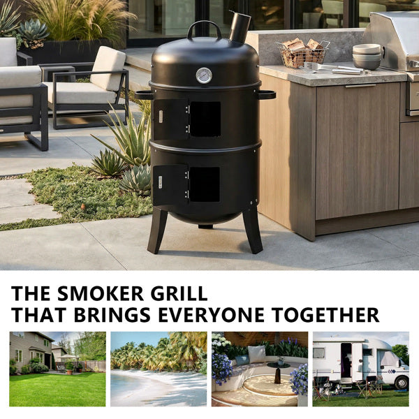 Black Vertical Barrel Smoker