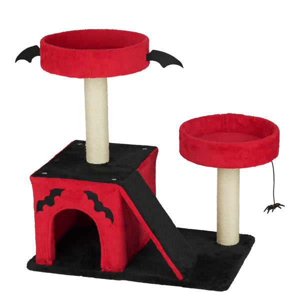 Gothic Halloween Cat Tree with Spider Toy & Condo