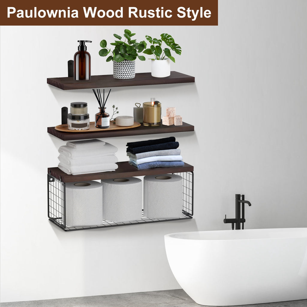2-in-1 Floating Shelves with Wire Basket