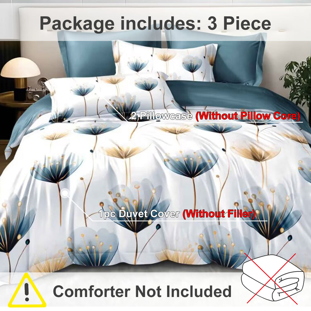 3-Piece Blue & White Floral Duvet Cover Set