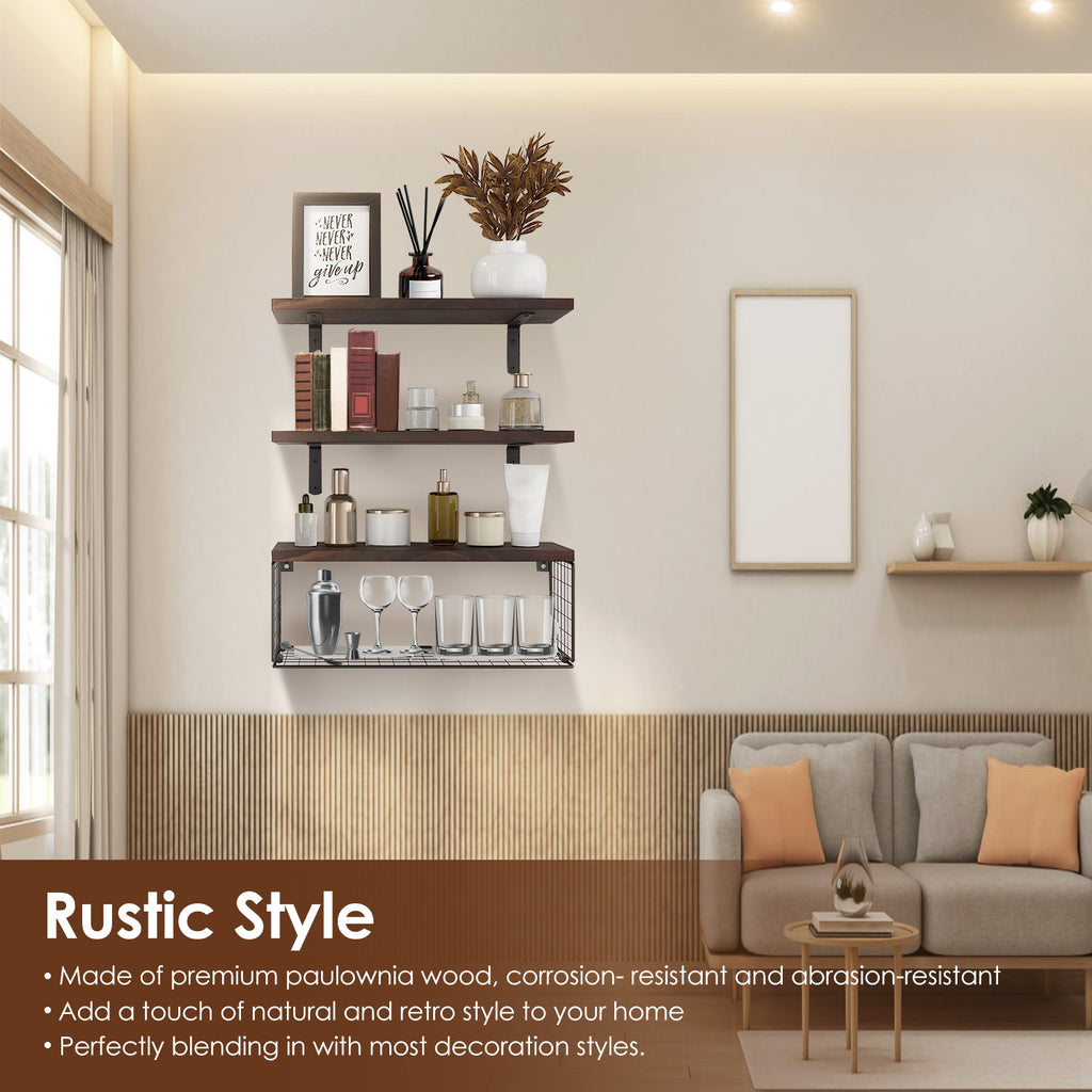 2-in-1 Floating Shelves with Wire Basket