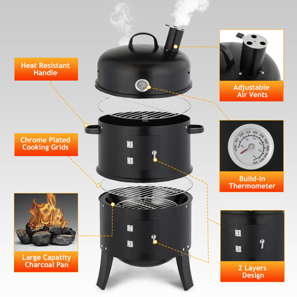 Black Vertical Barrel Smoker
