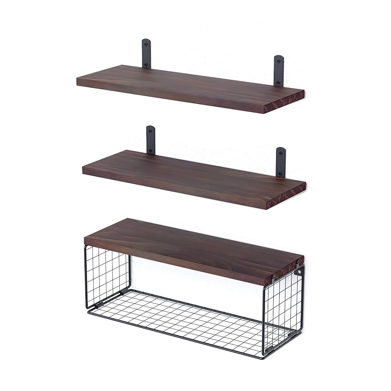 2-in-1 Floating Shelves with Wire Basket
