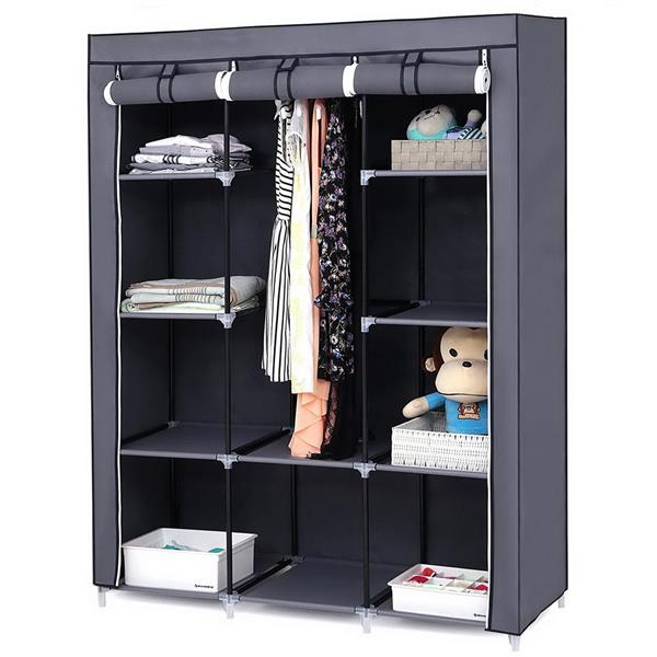 10-Grid Portable Wardrobe Closet - Gray