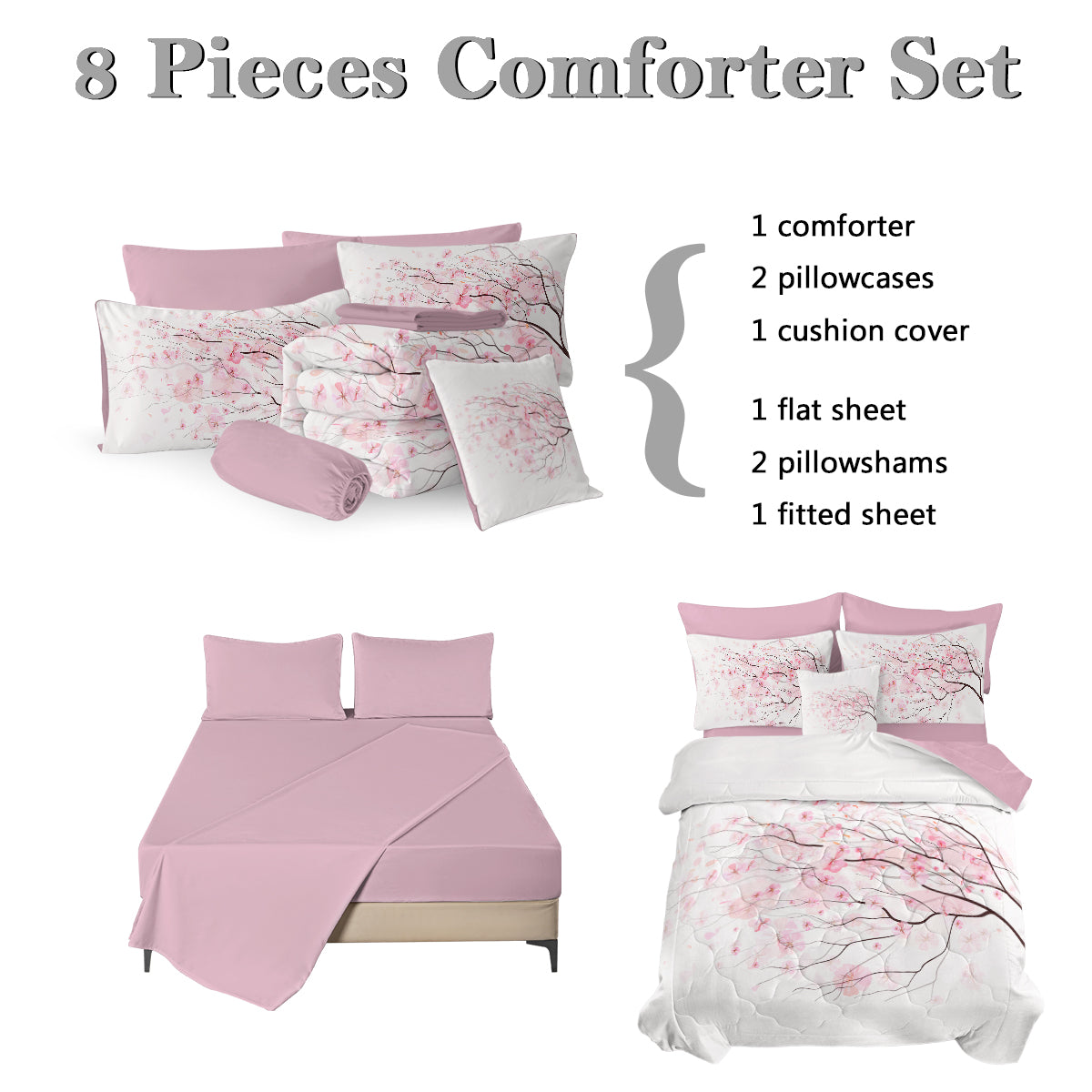 8-Piece Cherry Blossom Comforter Set