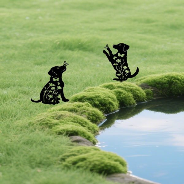 2-Piece Metal Dog Garden Stakes