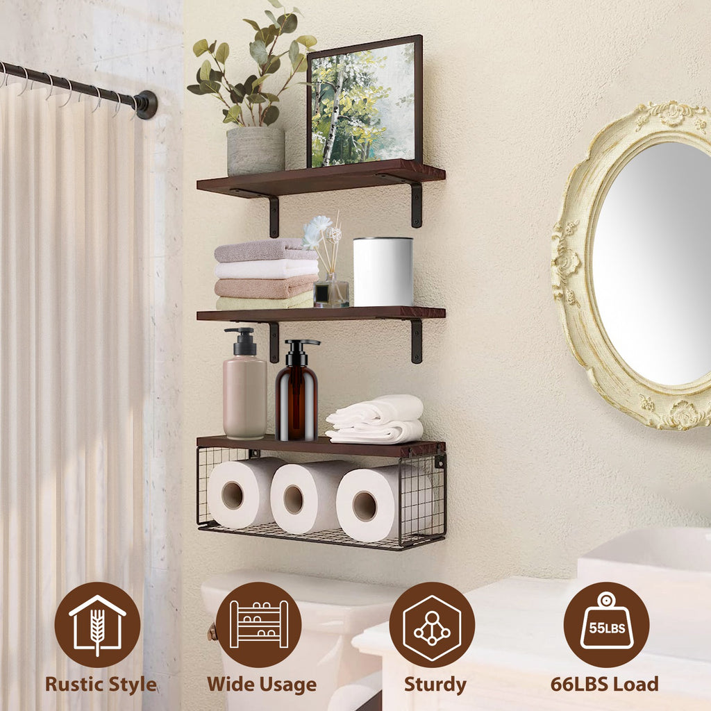 2-in-1 Floating Shelves with Wire Basket