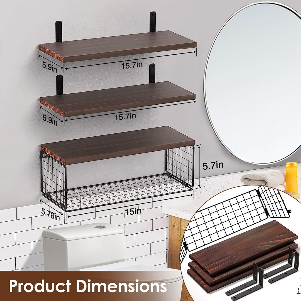 2-in-1 Floating Shelves with Wire Basket