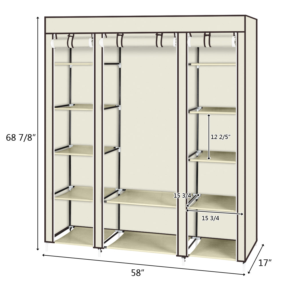 12-Compartment Portable Wardrobe - Beige