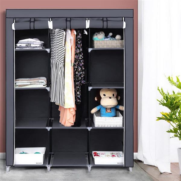 10-Grid Portable Wardrobe Closet - Gray