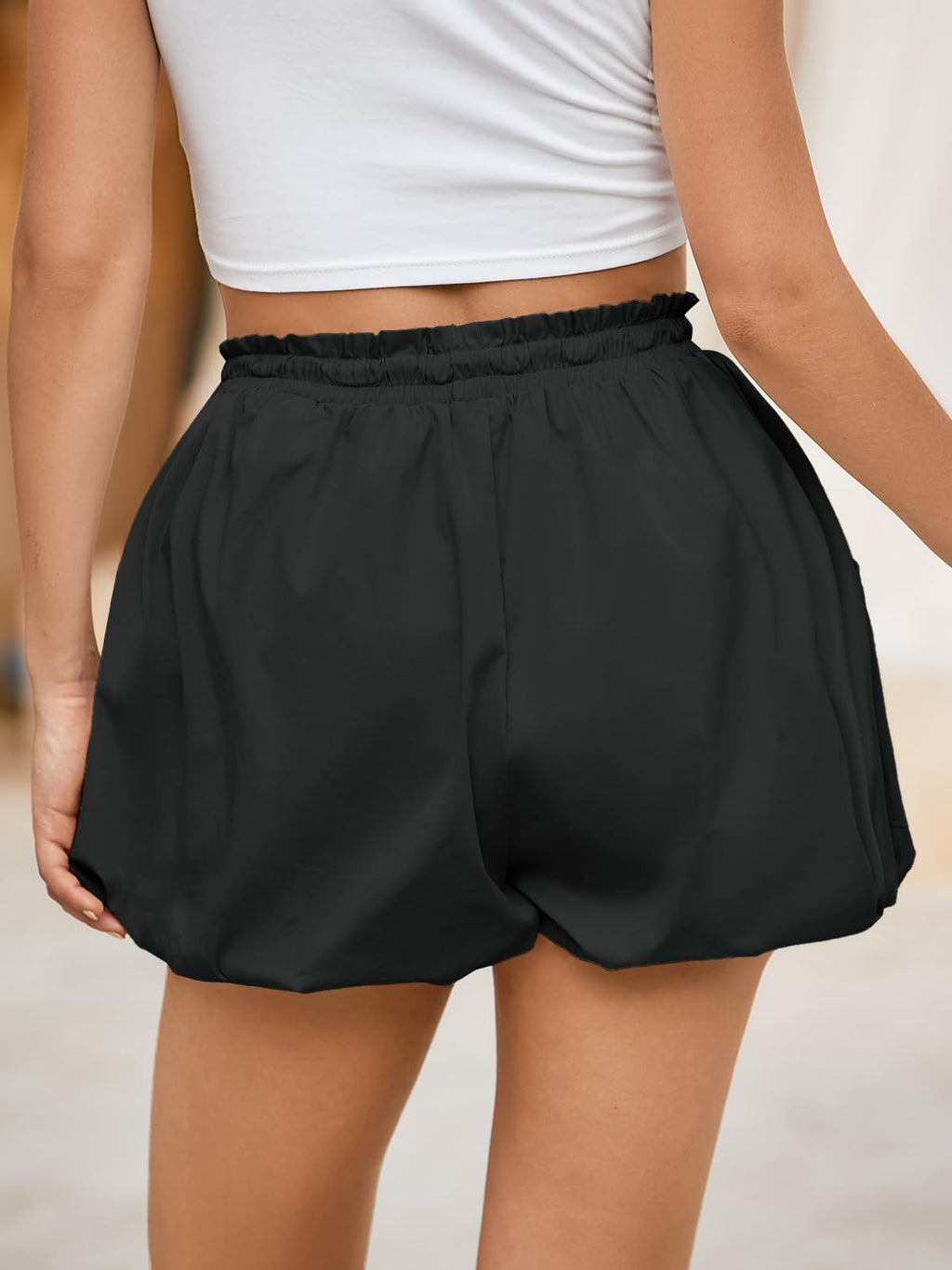 Fisoew Women's High-Waisted Bubble Shorts with Pockets