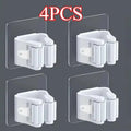 4 Piece White Non Perforated Mop Holder, Self-adhesive Installation, Suitable for Kitchen and Bathroom - Can Fix Brooms, Mops