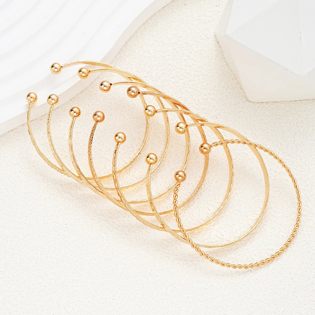 7 Pcs/Set Punk Gold Color Bracelets for Women Streetwear