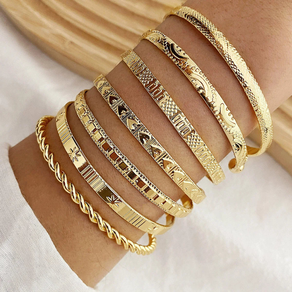 7 Pcs/Set Punk Gold Color Bracelets for Women Streetwear