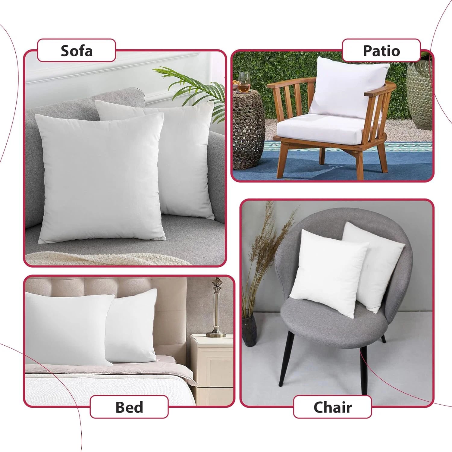 Lux Decor Throw Pillow Inserts – Set of 4 Soft Square Cushions with Fluffy, Supportive Fill for Bed, Sofa & Chair