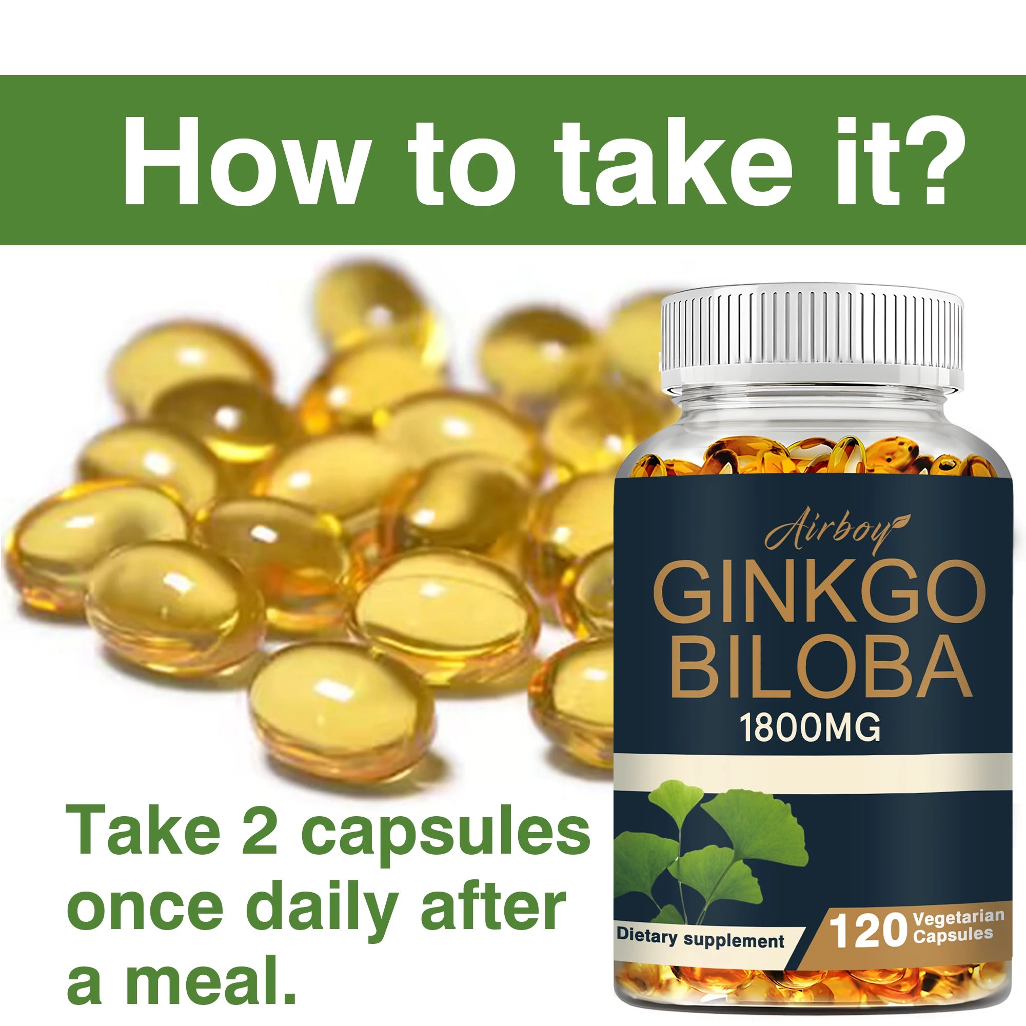 Ginkgo Biloba Capsules - Boost Brain, Improve Memory and Cognitive Abilities, Improve Blood Circulation - 120 Capsules