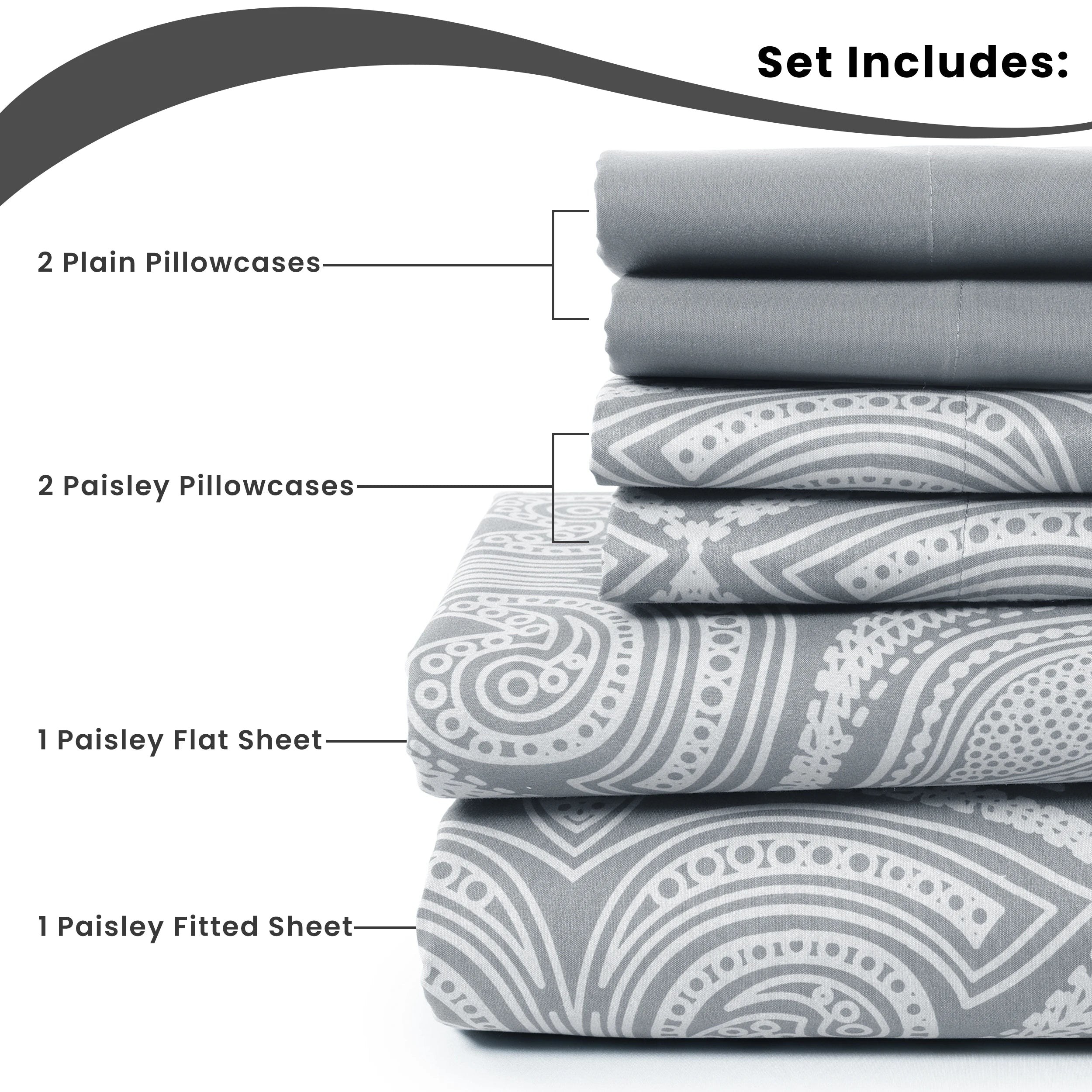 Lux Decor 6Pc Paisley Sheet Set – Soft Microfiber, Wrinkle-Free, Luxurious Printed Bed Sheets