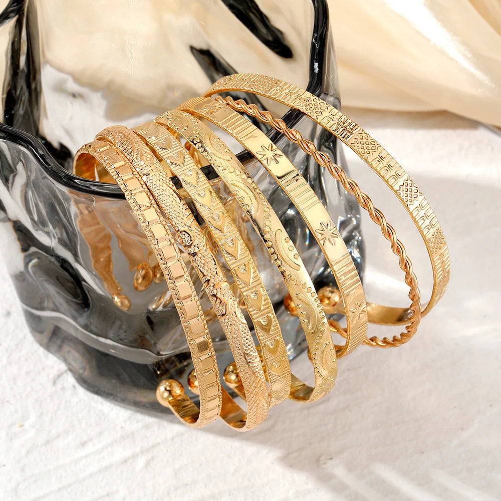 7 Pcs/Set Punk Gold Color Bracelets for Women Streetwear