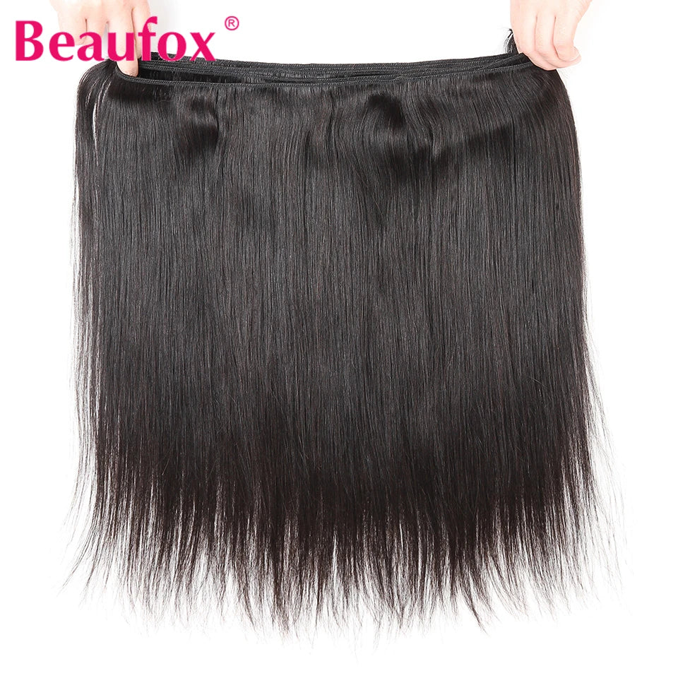 Beaufox Peruvian Hair Bundles Straight Human Hair Weave Bundles Remy Hair Extension Natural Black 1/3/4 Pcs 8-30 Inches