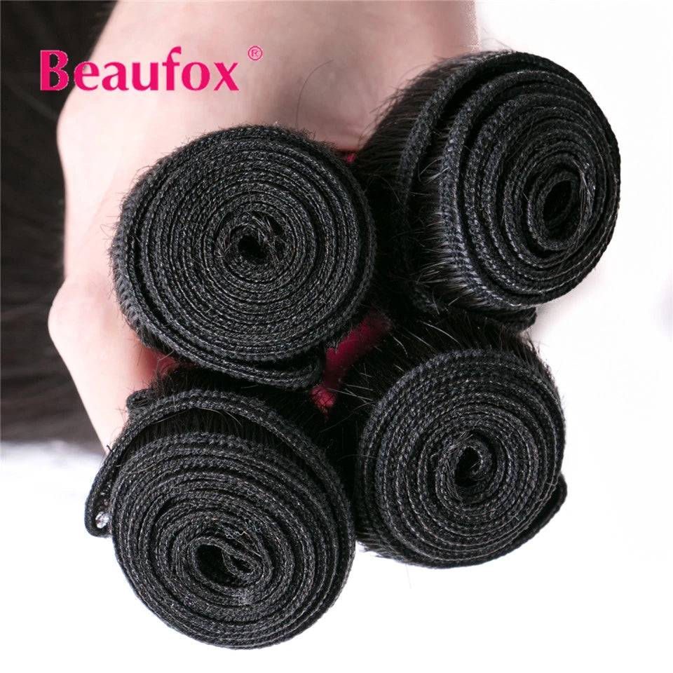Beaufox Peruvian Hair Bundles Straight Human Hair Weave Bundles Remy Hair Extension Natural Black 1/3/4 Pcs 8-30 Inches