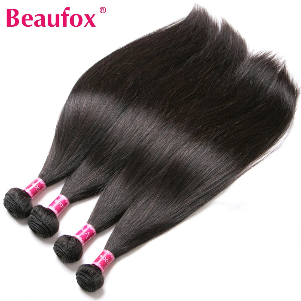 Beaufox Peruvian Hair Bundles Straight Human Hair Weave Bundles Remy Hair Extension Natural Black 1/3/4 Pcs 8-30 Inches