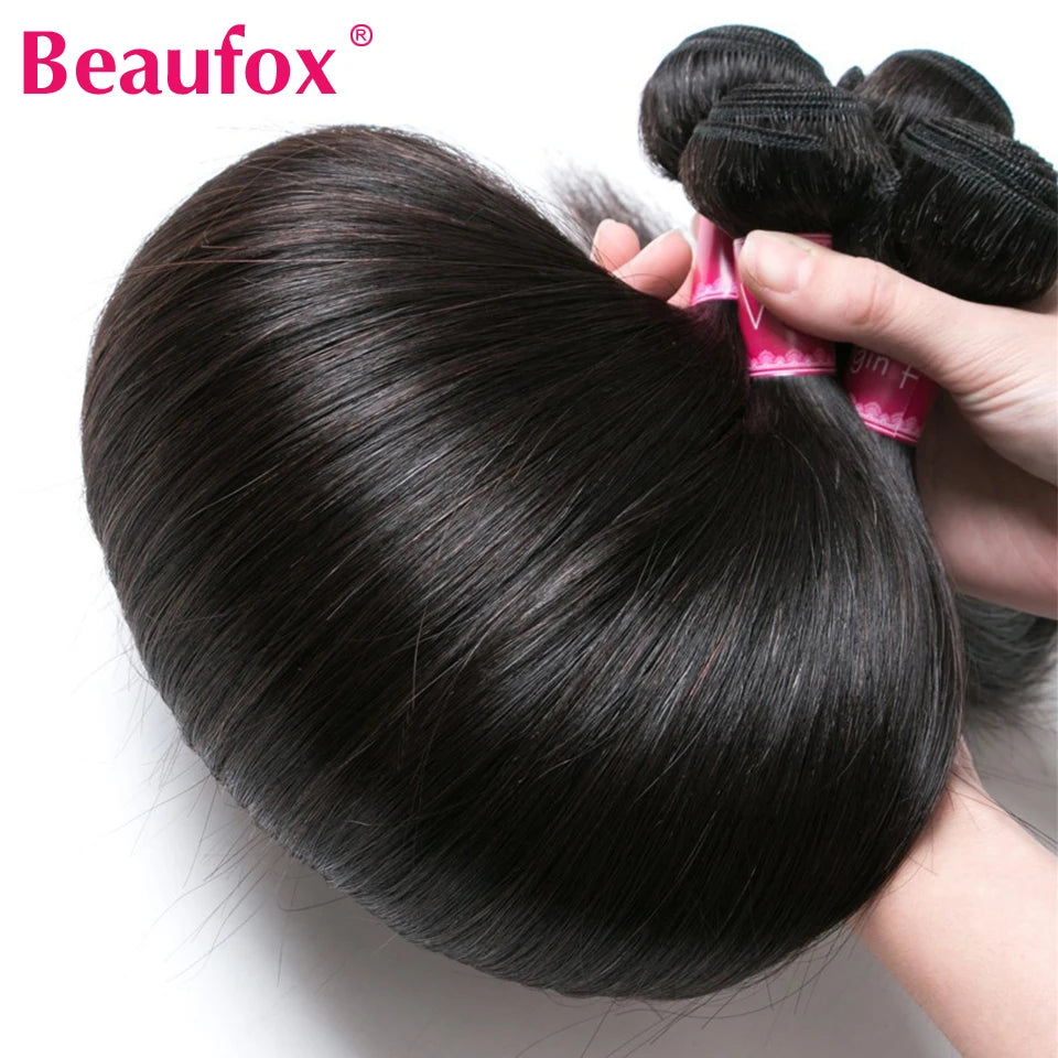 Beaufox Peruvian Hair Bundles Straight Human Hair Weave Bundles Remy Hair Extension Natural Black 1/3/4 Pcs 8-30 Inches