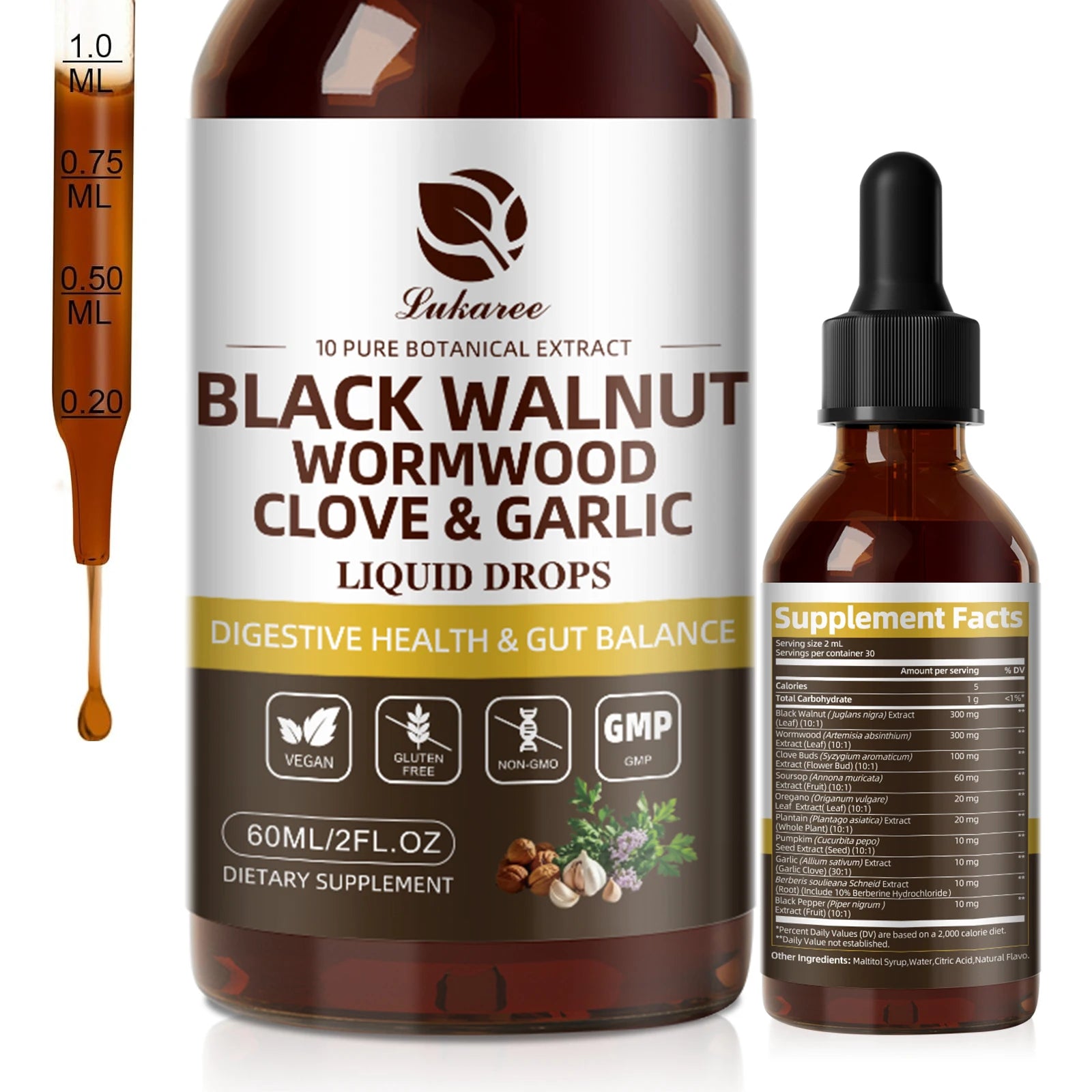 Lukaree 60ML Black Walnut Drop with Wormwood Clove & Garlic Support