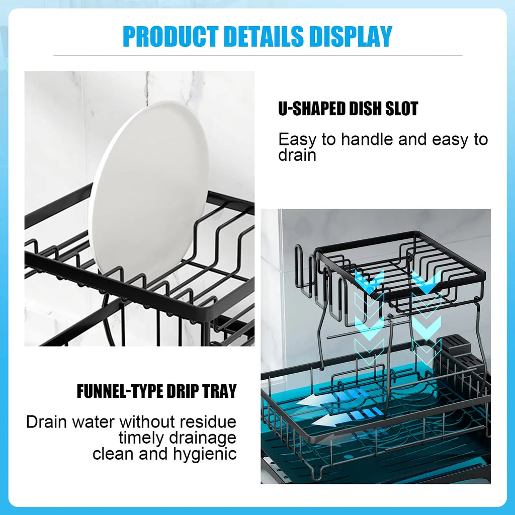 Large 2-tier dish drying rack for kitchen countertops