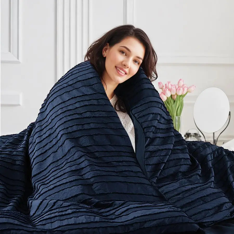 Duvet Cover King Size, Navy 3 Pieces Boho Tufted Duvet Cover Set, Soft and Lightweight Microfiber Comforter Cover Set for All Se