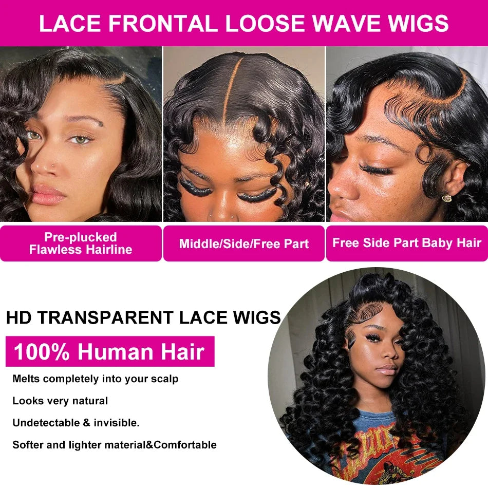 40 42 Inch Loose Wave 13x6 HD Lace Frontal Wig Human Hair Brazilian Loose Deep Waves Curly Wigs Lace Front Wigs For Women