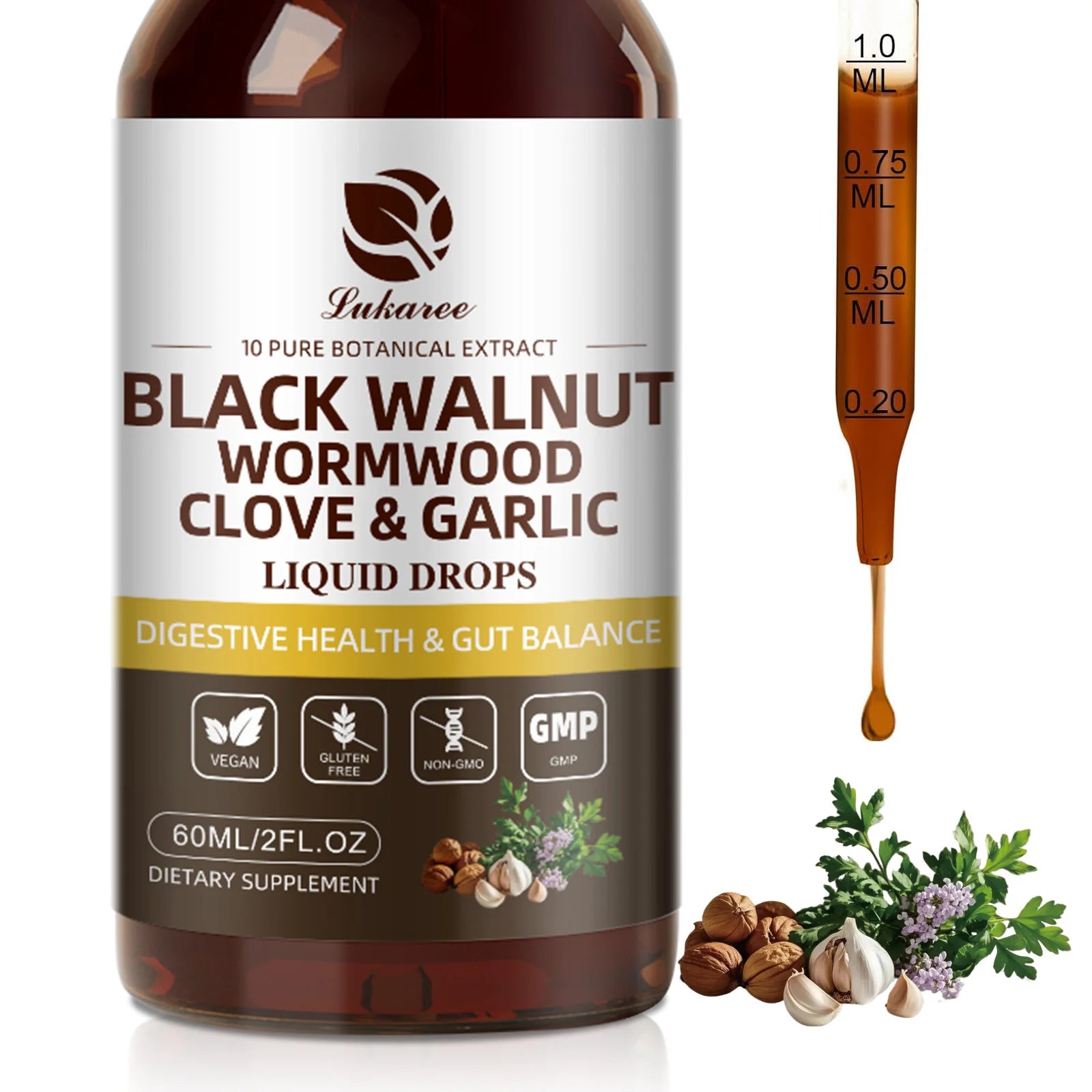 Lukaree 60ML Black Walnut Drop with Wormwood Clove & Garlic Support
