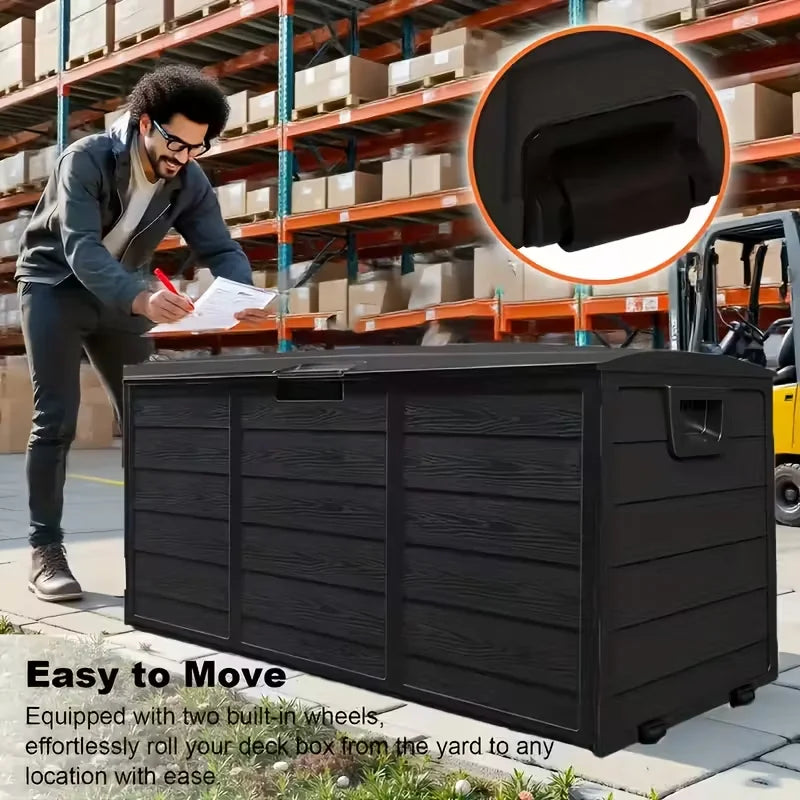 75 Gallon Large Outdoor Deck Box with Lockable Lid & Heavy-Duty Hinged Door - White/Green Heavy-Duty Plastic Storage Container,