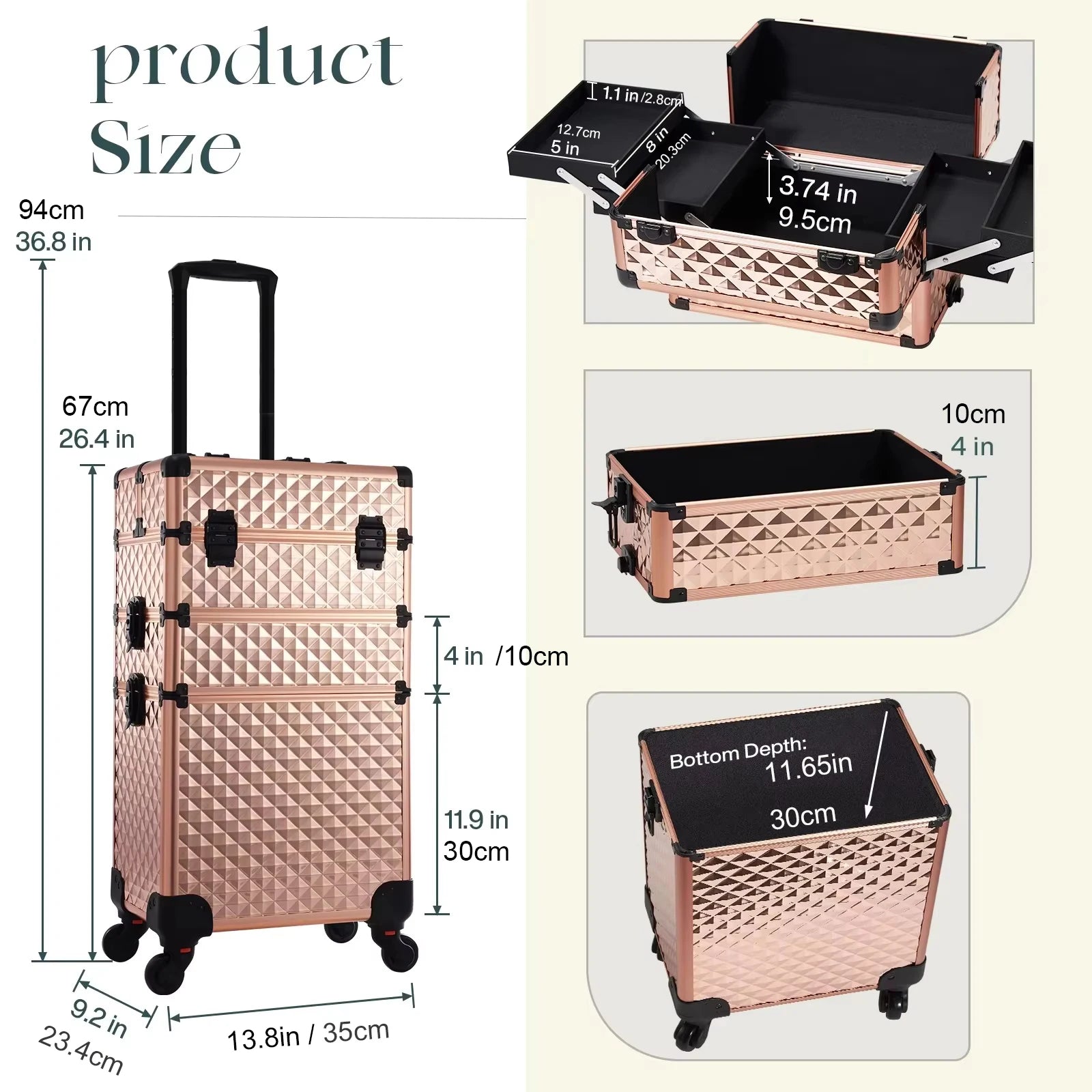 Rolling Makeup Case 3 In 1 Removable
 Make Up Case Cosmetology Case On Wheels 
Large Capacity Lockable Makeup Trolley For Salon