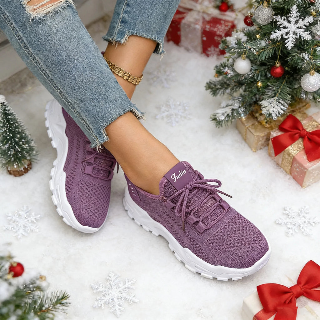 Fashion Knitted Sneakers for Women Mesh Breathable Lace-up Casual Sports Shoes Women's Casual Shoes