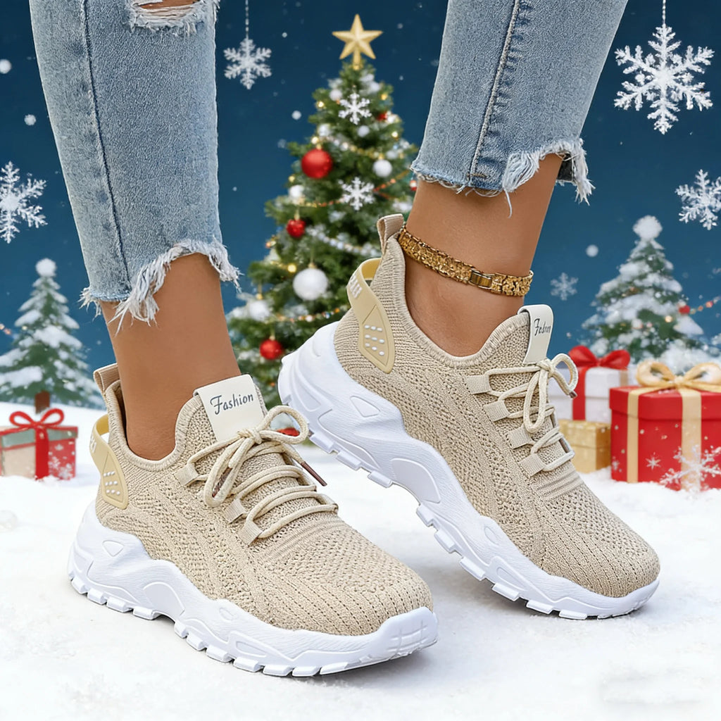 Fashion Knitted Sneakers for Women Mesh Breathable Lace-up Casual Sports Shoes Women's Casual Shoes
