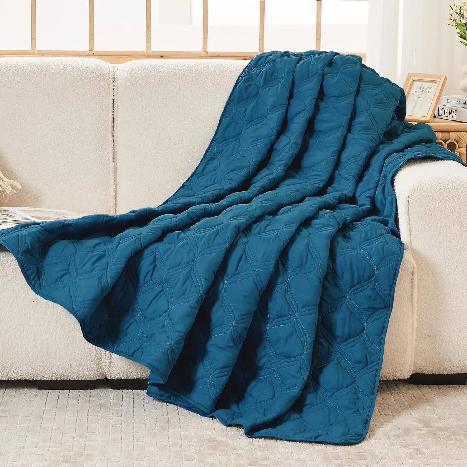 King Size Teal Quilt Set - Lightweight Comforter with Diamond Stitch, 3 Pieces for All Seasons