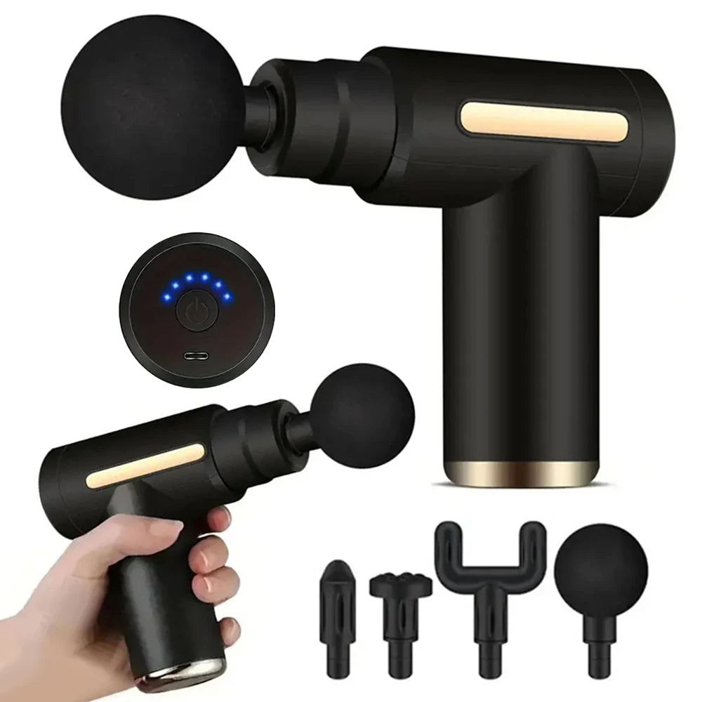 Mini Fascia Massage Gun Electric Massager Body Relaxation Belt 4 Replaceable Heads