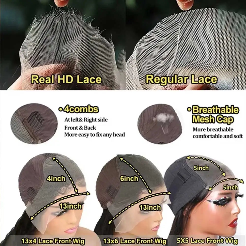 Raw Peruvian Body Wave 250% Density 40 42 inch 13x6 HD Lace Front Human Hair Wigs 13x4 Frontal Wigs Women Glueless Closure Wigs