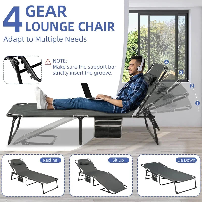 Camping Cot with Mattress, 4-Position Folding Camping Bed Hold up 330lbs, Portable Sleeping Cot for Camp, Beach, Patio