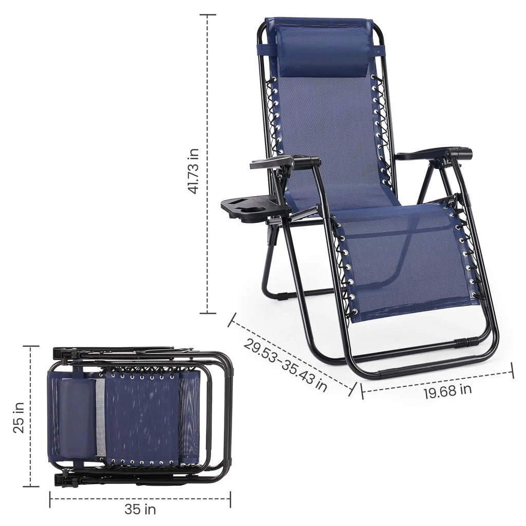 JHK Zero Gravity Set of 2 Portable Recliner Camping Patio Outdoor Garden Lounge Chair with Cup Holder Trays Adjustable Pillow