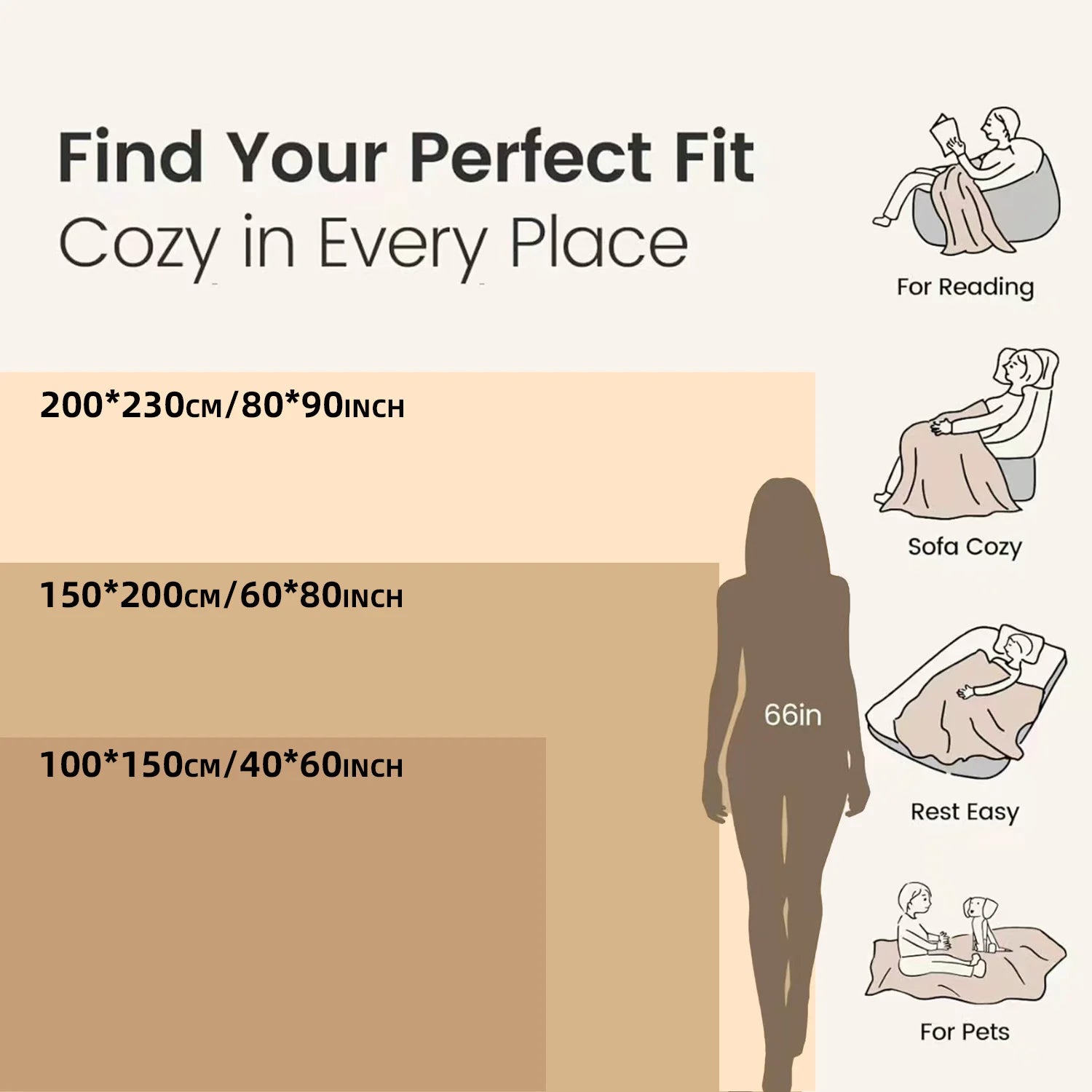 ROSEKIND Blankets 3 Size for Bed, 300GSM Soft & Warm Fleece Throw, Decorative and striped flannel fleece blanket for Adult