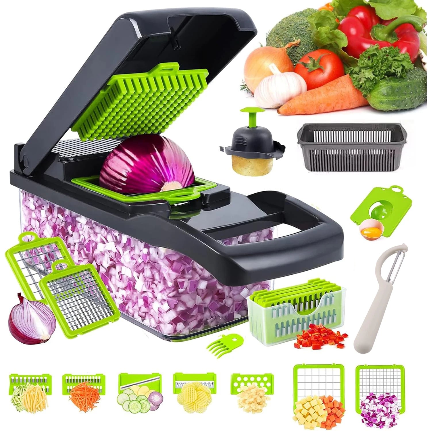 16 x 1 Kitchen professional chopper-type slicer, multifunctional food chopper, blade vegetable chopper