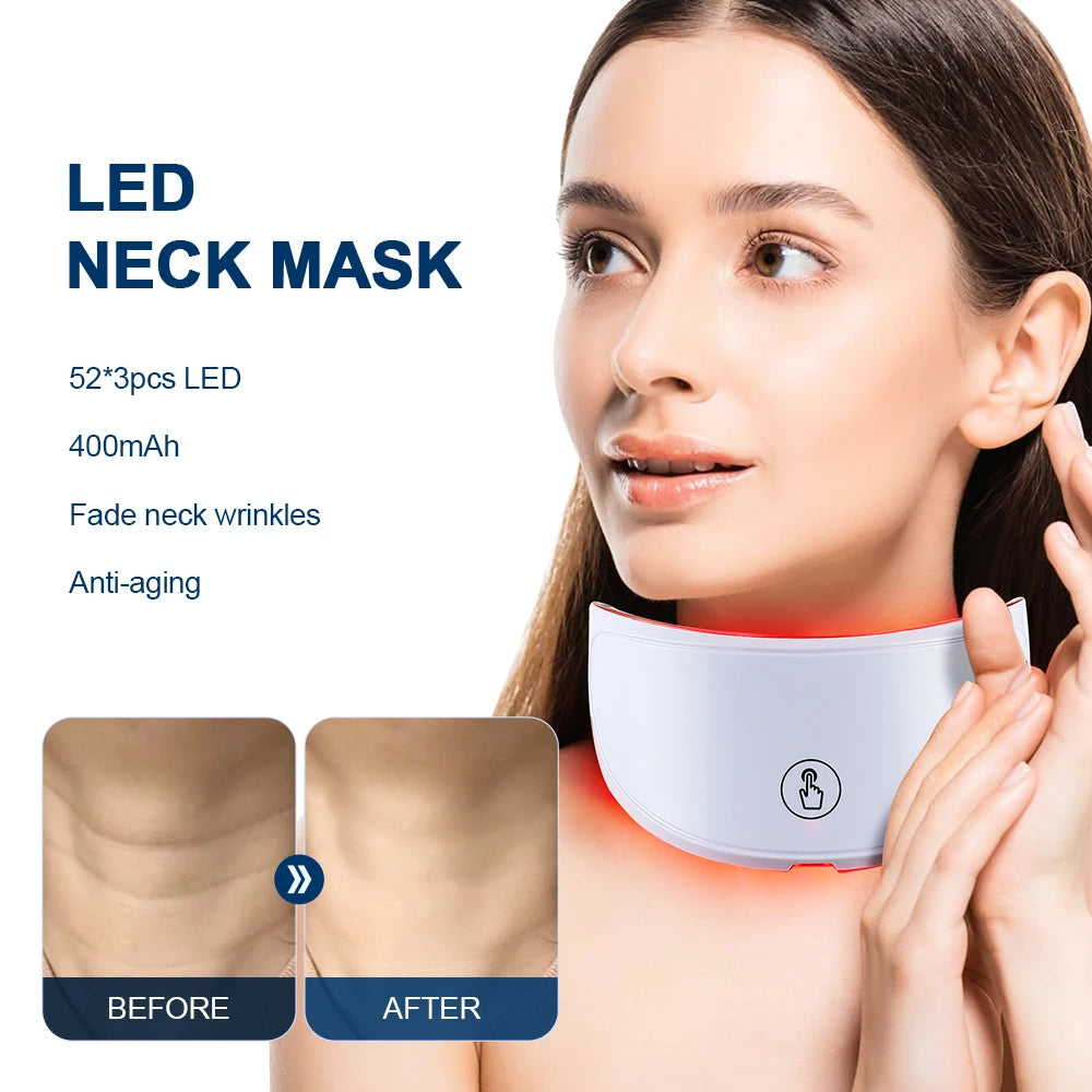 Neck LED Mask 7 Colors Photon Anti-Wrinkle Skin Brightening Neck Beauty Mask Skin Tightening Neck Wrinkle
