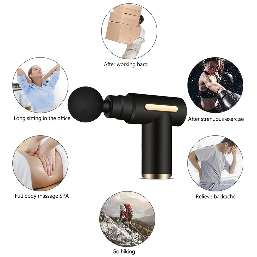 Mini Fascia Massage Gun Electric Massager Body Relaxation Belt 4 Replaceable Heads
