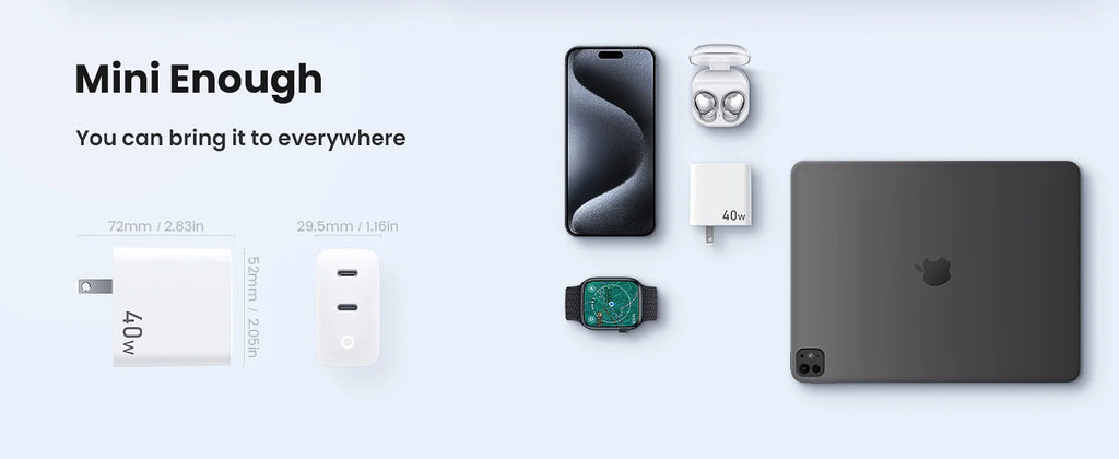 40W 2 Ports USB-C Type-C GaN Fast Charger with Charging Light, Fast Charging Block with 3.3Ft Type-C Charging Cable For IPhone