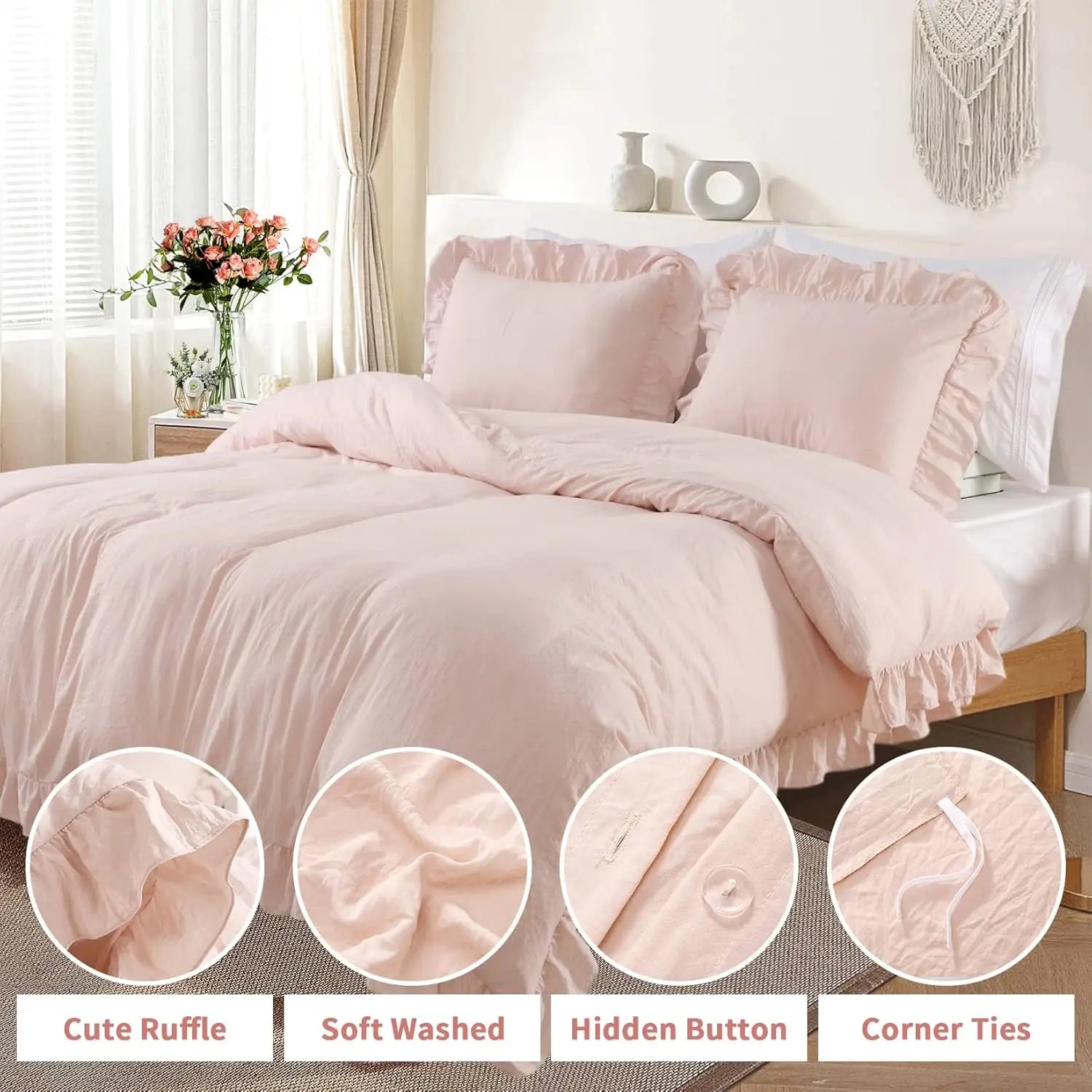 104"x90" Lotus Leaf Edge Bedding Duvet Cover Set Large Double Bed Bedroom Soft Washed