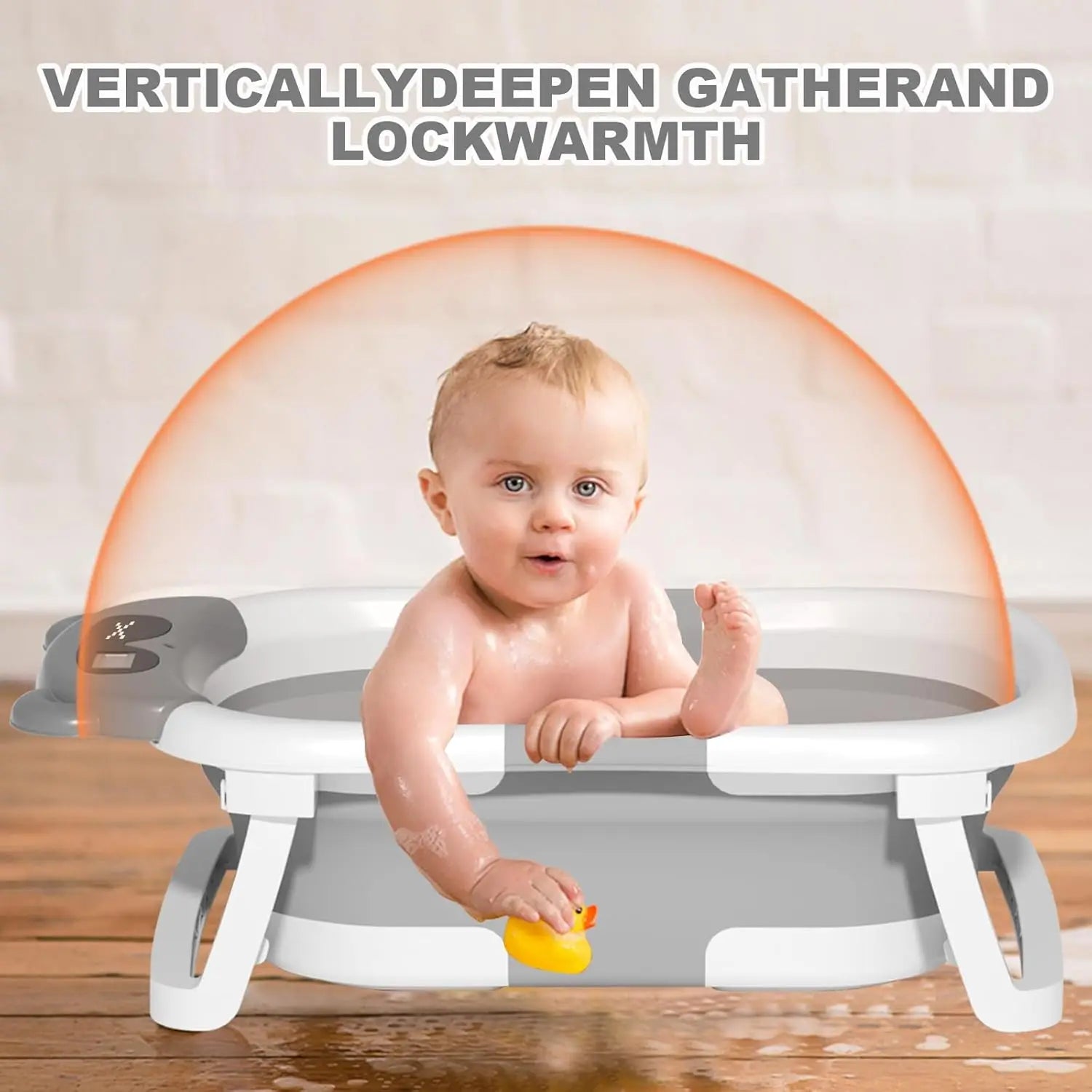 Baby Bath Tub with Bath Cushion Foldable Bathtub with Thermometer Shower Cap Shower and Toddler 0-36 Months