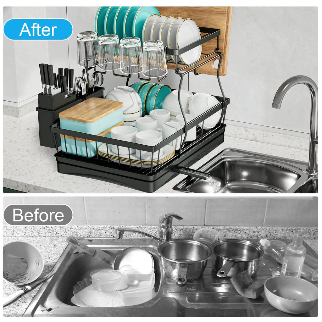 Large 2-tier dish drying rack for kitchen countertops