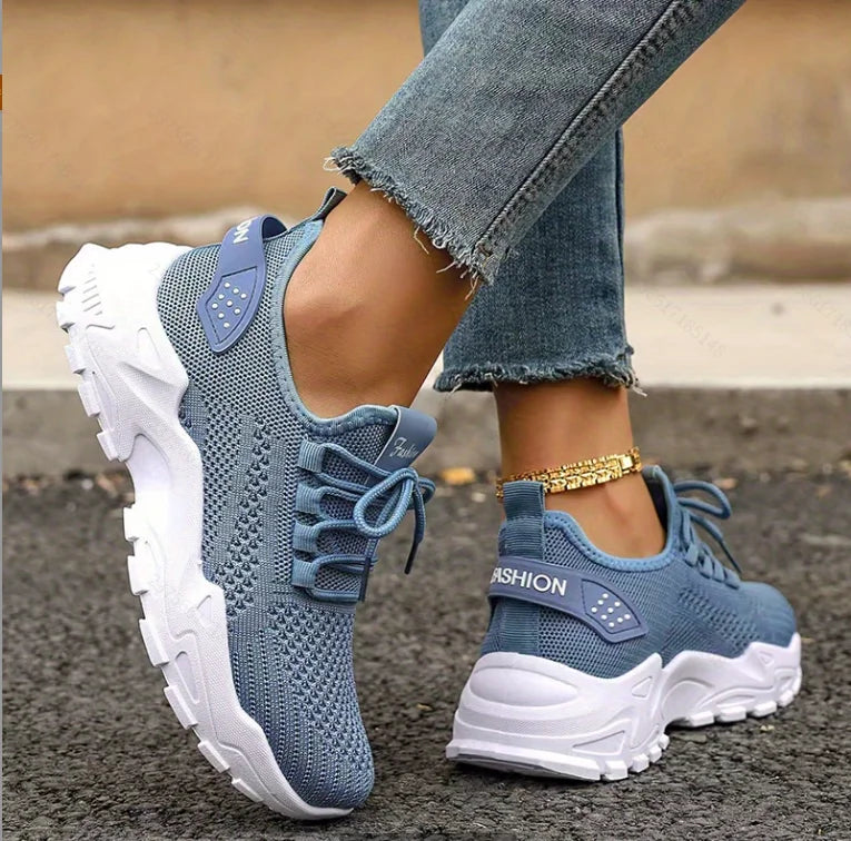 Fashion Knitted Sneakers for Women Mesh Breathable Lace-up Casual Sports Shoes Women's Casual Shoes